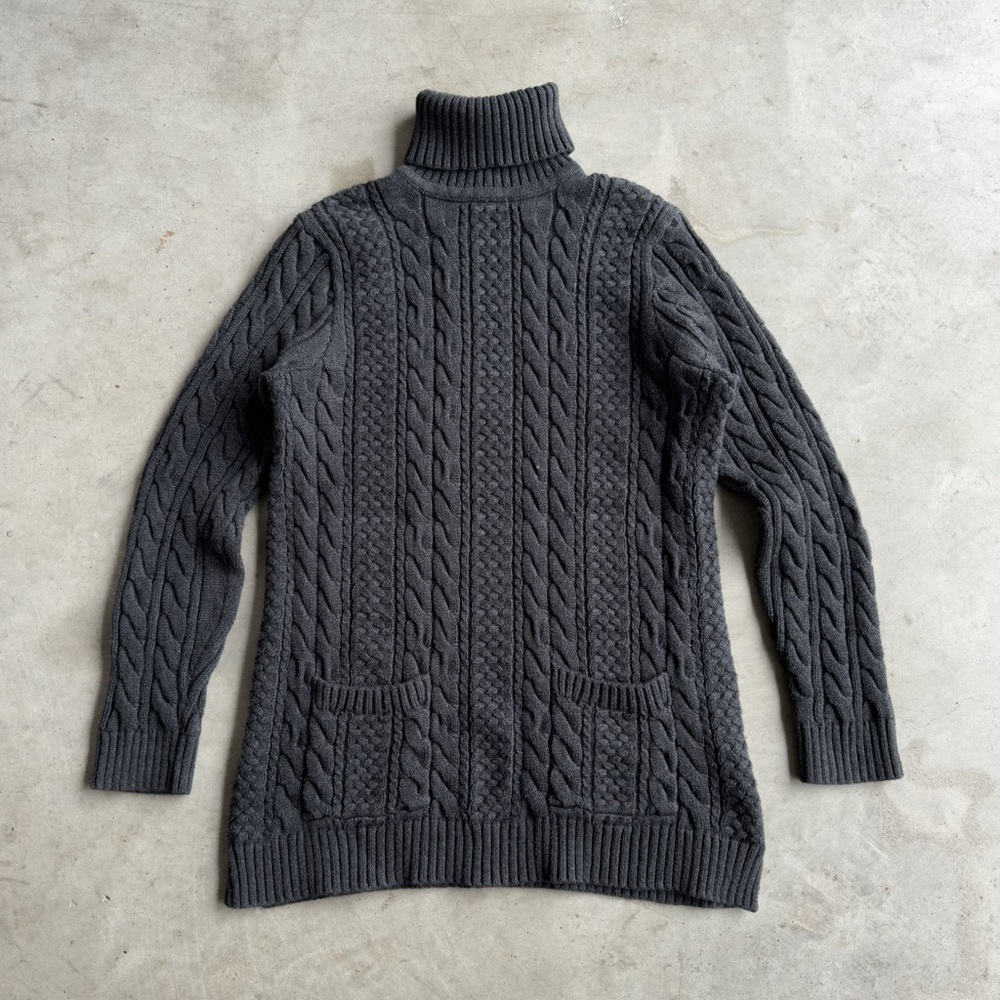 Y2K Grey Fisherman Cable Knit Turtleneck Sweater